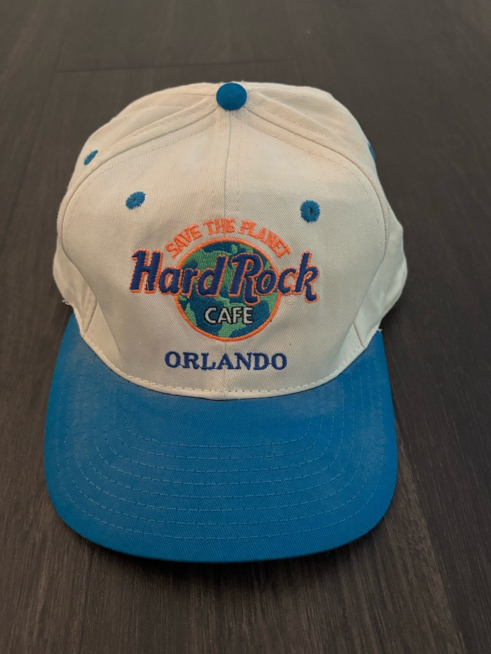 Vintage 90's Hard Rock Cafe Orlando Snapback Hat White Blue